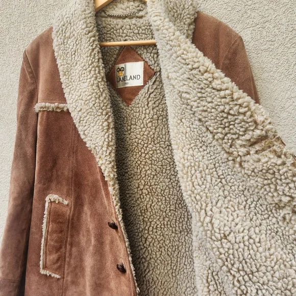 LAKELAND Men's Campus Coat Size 40 Penny Lane Leather Sherpa Lined Vintage 70s - Picture 6 of 14